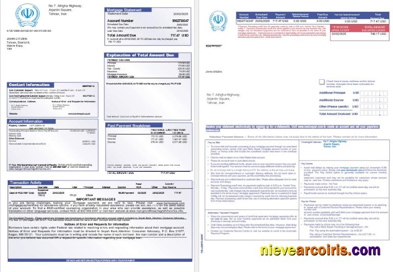Iran Bank Sepah mortgage statement in Word and PDF fromats 1-2